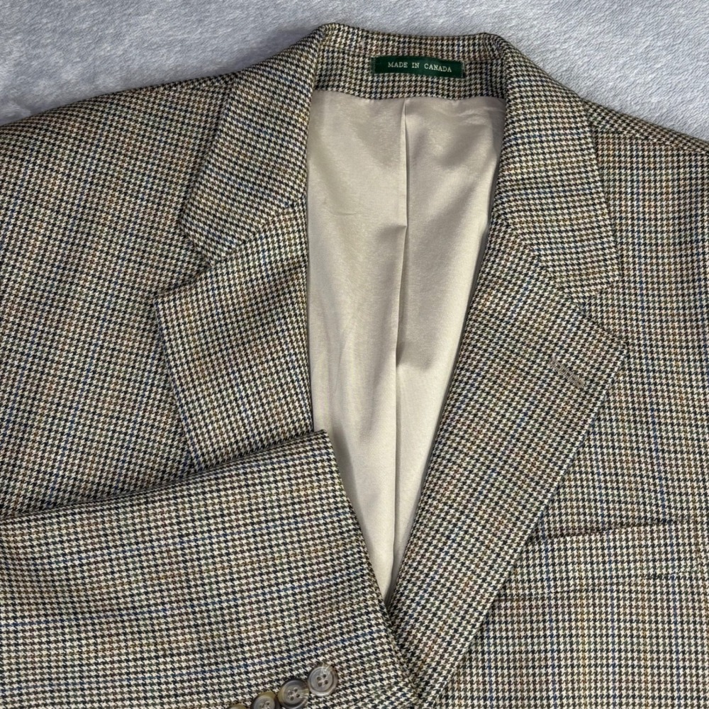 Lauren Ralph Lauren Blazer Men 42L Tan Houndstooth 100% Wool Sport Coat 2 Button